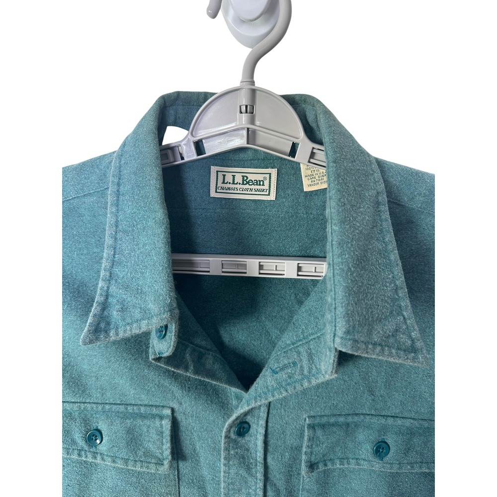 LL Bean Vintage 17.5 Tall Chamois Cloth Shirt Style 1612 Mens Teal Long Sleeve - Picture 3 of 9